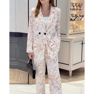 Swirl Blazer &amp; Pants Set เซ็ทเบลเซอร์กางเกงขายาวผ้าลื่น (พร้อมส่งค่า)