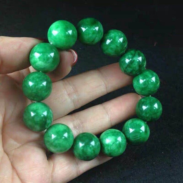 สร้อยข้อมือหยกธรรมชาติ แบบแห้งเร็ว ขนาด 6-16 มม. สีเขียวอัญมณี สําหรับผู้ชาย และผู้หญิง