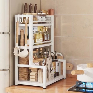 [กันสนิม] ชั้นวางเครื่องปรุงโครงเหล็ก 2/3ชั้น พร้อมที่ใส่มีด+ช้อน+เขียง PC