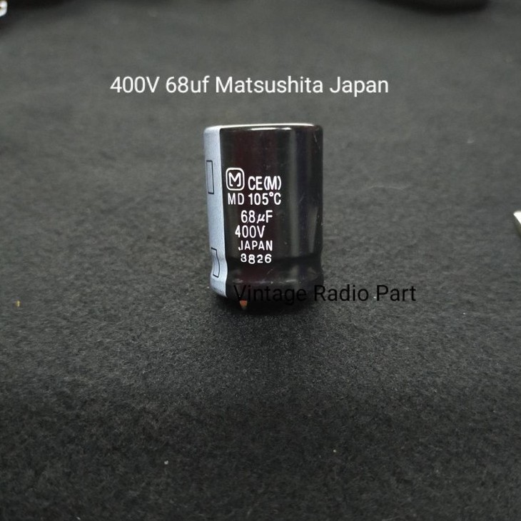 68uf 400v Capacitor  ยี่ห้อ Matsusshita Japan 105°c  (ราคาต่อชิ้น) สูง 3 * 2.1 ซม
