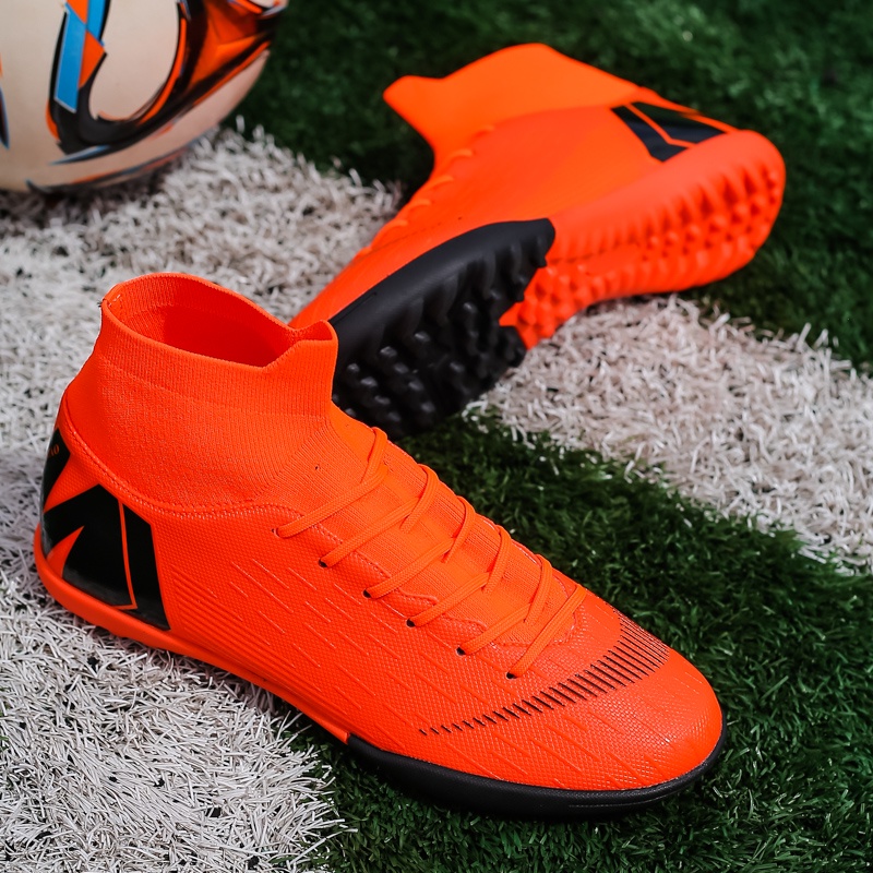 COD!!! 3645 high top soccer shoes pvc football boots รองเท้าฟุตบอล