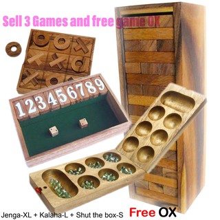 Best-05 เกมส์ตึกถล่ม-จัมโบ้ + หมากหลุม-ใหญ่ + ปิดกล่อง-เล็ก แถมฟรี โอเอ็กซ์ (Jenga-XL + Kalaha-L+Shut the box-S Free OX)