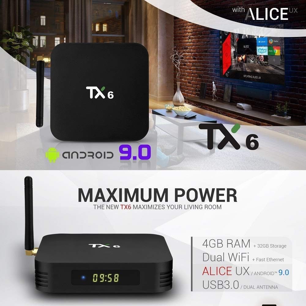 TX6 เวอร์ชั่น 9 Android box + wifi2.4 Cpu Allwinner H6, Wifi / Lan,4K