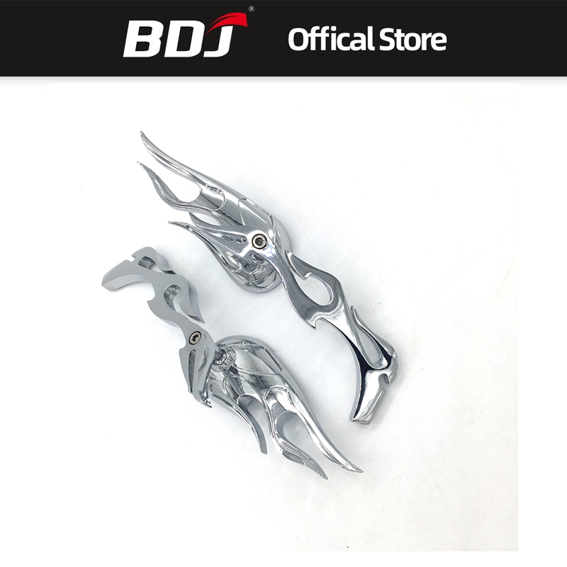 ★บีดีเจ★รถจักรยานยนต์ Chrome Flame Mirrors Chopper Bobber กระจกมองหลังด้านข้างสําหรับ Harley Kawasaki VULCAN VN 750 800 900 1500