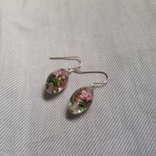 Pink rose glass earrings ต่างหูแก้ว ลายดอกกุหลาบ