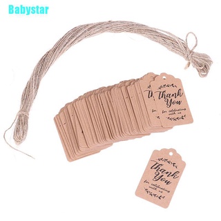 (Babystar) ป้ายแท็กกระดาษคราฟท์ ลาย Thank You สีน้ําตาล สําหรับตกแต่งงานแต่งงาน 100 ชิ้น