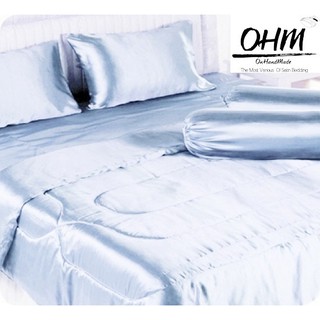 OHM ผ้าปูที่นอน ผ้าเครปซาติน 220 เส้น ขนาด 6 ฟุต 5 ชิ้น (สีฟ้าอ่อน)