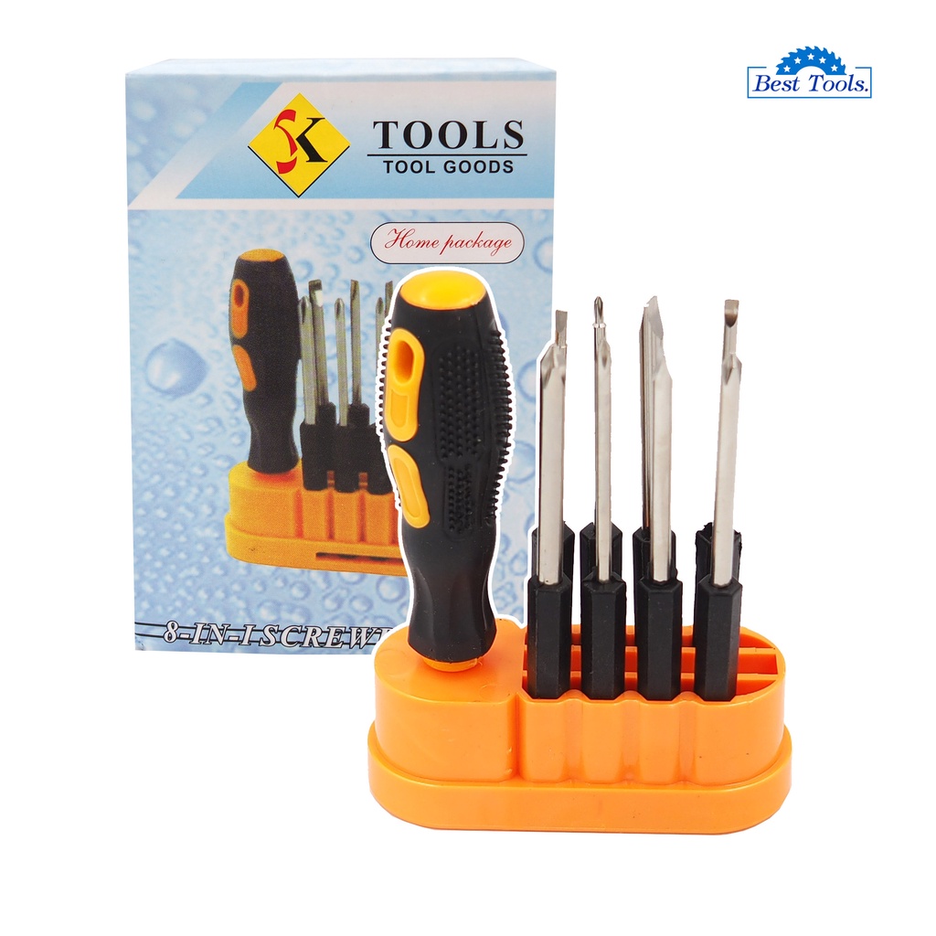 TOOLS ไขควง 8 ตัวชุด เปลี่ยนหัวได้พร้อมที่จัดเก็บครบเซ็ต ไขควงยาว ไขควง ปากแฉก ดอกแฉก ไขควงแฉก ไขควงแม่เหล็ก เครื่องมือช