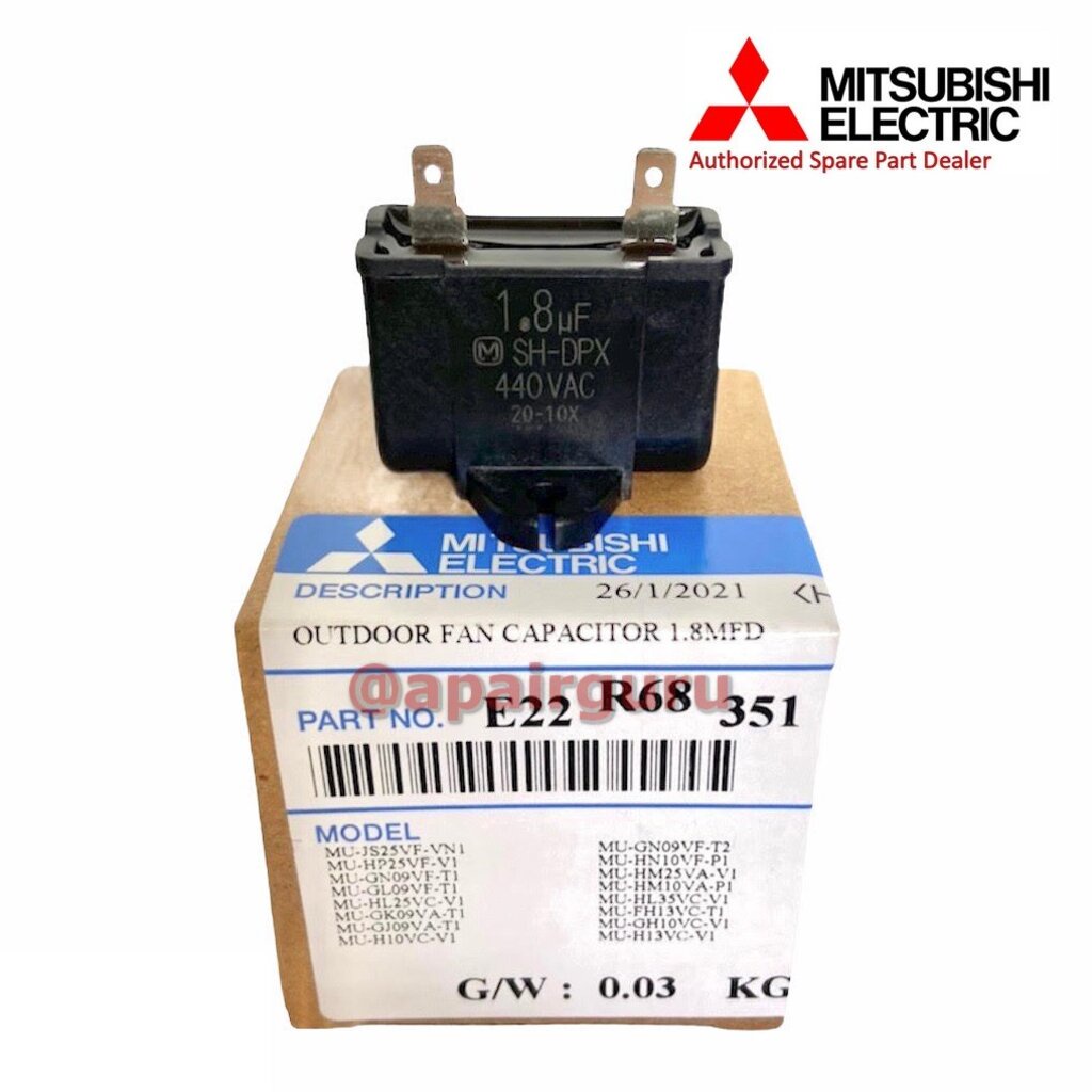 พัดลม ★MITSUBISHI รหัส E22R68351 FAN MOTOR CAPACITOR 1.8 mf ( 1.8 uF / MDF ) แคปรัน มอเตอร์พัดลม แอร