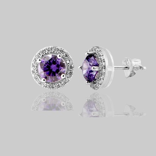 SILVER THAI  Earring Amethyst Cubic Zirconia 925 Silver ต่างหูสีอเมทิสเป็นต่างหูเงินแท้925ใส่ออกงานเข้ากันได้กับทุกลุคคะ