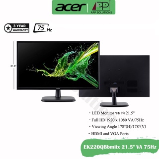 ACERจอมอนิเตอร์ รุ่นEK220QBbmiixx ขนาด21.5"(VA,VGA,HDMI,SPK)75Hz(ประกันACER 3ปี)