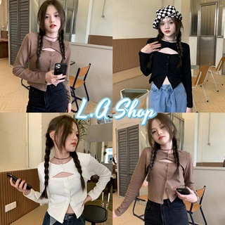 L.A Shop ​*​พร้อมส่ง เสื้อไหมพรมแขนสั้น กระดุมด้านหน้าเปิดอกเล็กๆคิ้ว "70306"