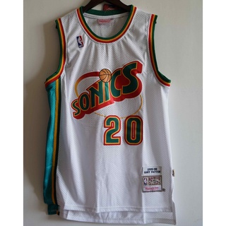 1995-96 NBA Seattle Supersonics ใหม่ รองเท้าผู้ชาย #เสื้อกีฬาบาสเก็ตบอล ปักลาย Gary Payton M&amp;N สีขาว สไตล์เรโทร 20 ชิ้น