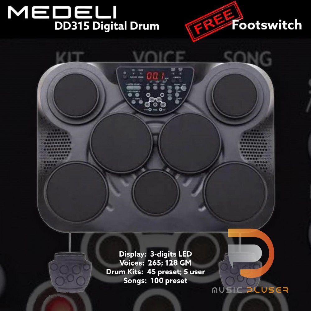 Medeli DD315 Digital Drum กลองไฟฟ้า ขนาด 7Pad  265เสียง+ Reverb ราคาถูก ฟรี Footswitch ไม้กลอง กระเป