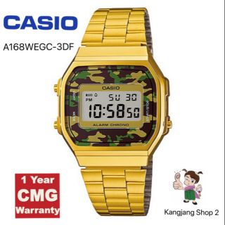 Casio Standard รุ่น A168WEGC-3DF สายสแตนเลสสีทองลายพราง ของแท้ 💯% ประกันศูนย์ CMG