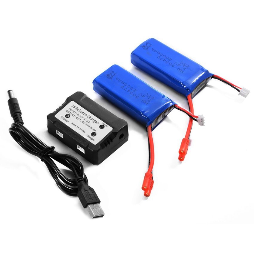 แบตเตอรี่ Lipo  7.4V 2000mAh 25C (2 ชิ้น) + 2 in 1 เครื่องชาร์จแบต สำหรับ Syma X8C X8W X8G Quadcopte