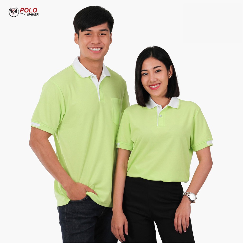 PMK - Kaneko PK032 สีเขียวอ่อน - เสื้อโปโล ปกขาว ไม่ยับ อยู่ทรง