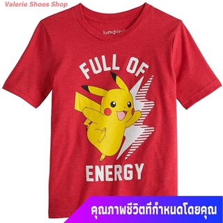 ผ้าฝ้ายคอกลมปิกาจู ผู้หญิง Women Jumping Beans Pokemon Pikachu Full Of Energy Graphic Tee, Red discount เสื้อยืดfrom S-4