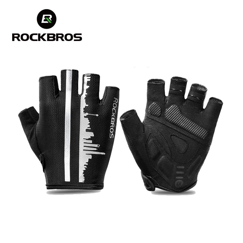 ROCKBROS ถุงมือครึ่งนิ้ว Sbr กันลื่นสําหรับปั่นจักรยานเสือภูเขาระบายอากาศ