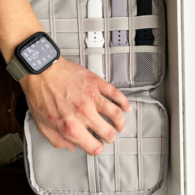 กระเป๋าผ้าใบ อเนกประสงค์ แบบพกพา สีเทา สีดํา สําหรับจัดเก็บสายนาฬิกา Apple Watch