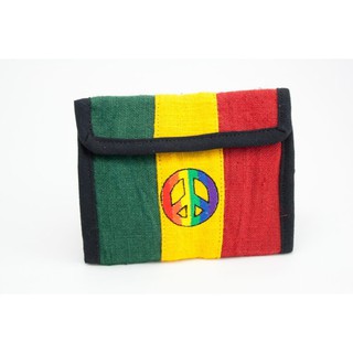 สินค้าราสต้า Wallet Peace and Love Velcro Zip กระเป๋าสตางค์ราสต้าใยธรรมชาติปักลาย PEACE AND LOVE﻿﻿ 4×5 นิ้ว