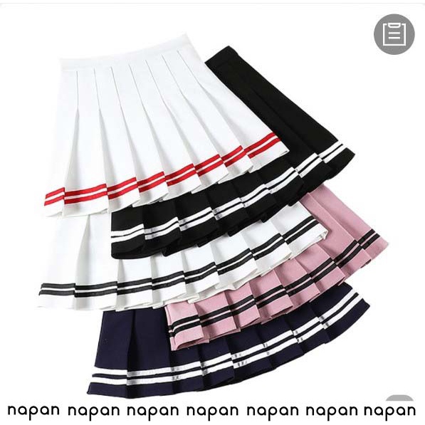 NEW กระโปรงเทนนิส กระโปรงจีบสีพื้น ผ้ายืด มีซับด้านในเป็นกางเกง