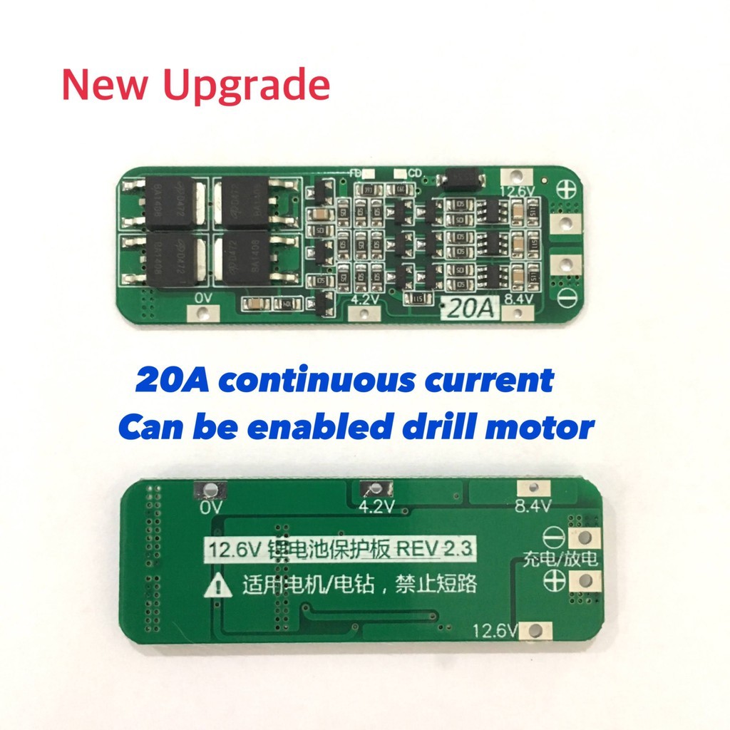 BMS 3S 20A 18650 12.6V เซลล์ 64x20x3.4mm โมดูล PCB BMS บอร์ดป้องกันโมดูล New Upgrade Rev 2.3
