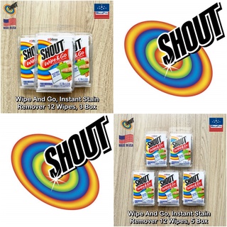 Shout® Wipe And Go, Instant Stain Remover 12 Or 20 Wipes แผ่นเช็ดทำความสะอาด สำหรับผ้า แบบพกพา แผ่นขจัดคราบ