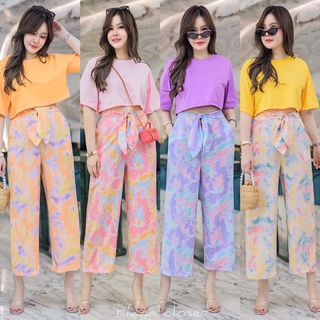 Hana ชุดเซ็ต 2 ชิ้น เสื้อครอป อก 42 กางเกงขายาว เอวสูง เอว 40