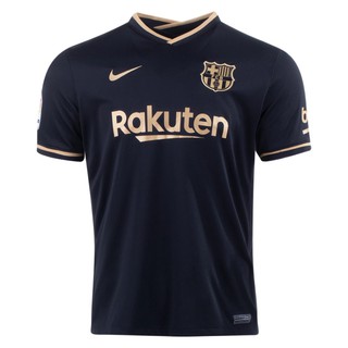 เสื้อกีฬาแขนสั้น ลายทีมชาติฟุตบอล Barcelona Away ชุดเยือน คุณภาพสูง สําหรับผู้ชาย 2020 2021