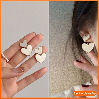 Korean Version of Double Love Creamy White Earrings Girl Simple and Sweet Earrings Women Fashion Accessories