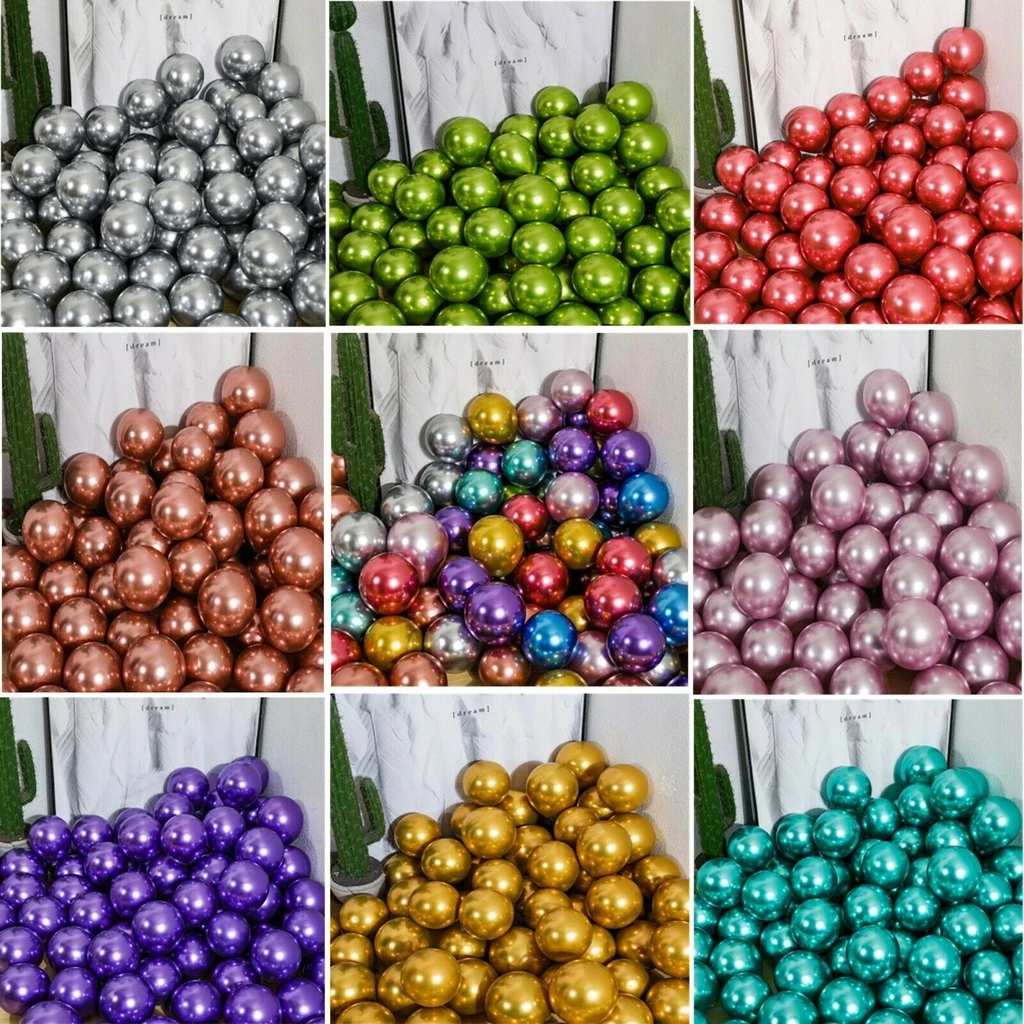 100ชิ้น5นิ้วโครเมี่ยมโลหะลูกโป่งลูกโป่งน้ํายางสําหรับวันเกิดวันครบรอบแต่งงานพรรคคริสต์มาสตกแต่ง