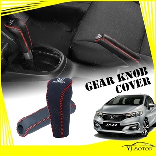Klnu 2014-2020 Honda Jazz GK5 ปลอกหุ้มลูกบิดเกียร์ หนังแท้ ฝาครอบเบรกมือ กระเป๋าป้องกัน ตกแต่ง