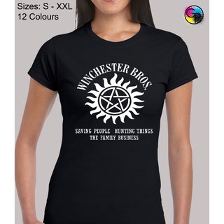 เสื้อยืดผ้าฝ้ายพิมพ์ลายคลาสสิก เสื้อยืด พิมพ์ลาย Winchester Faces Action Supernatural Devil สําหรับผู้หญิง