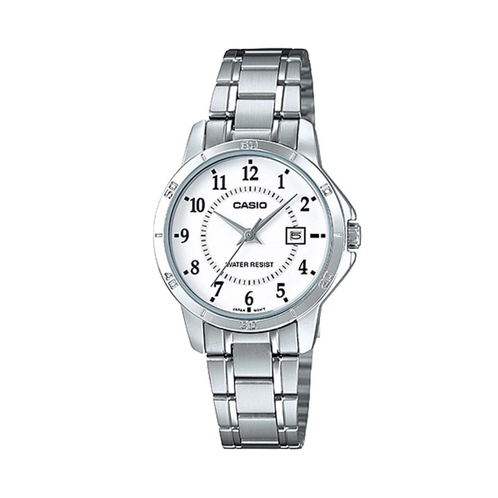Casio นาฬิกาข้อมือผู้หญิง สีเงิน/หน้าปัดขาว สายสแตนเลส รุ่น LTP-V004D,LTP-V004D-7B,LTP-V004D-7BUDF