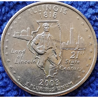 เหรียญ​สหรัฐอเมริกา​ USA, 1​ Quarter, (Illinoie), ชุด​ State​ Quarter, #​2062L, ใช้แล้ว