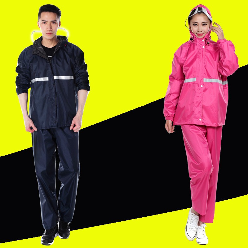 New Alitech ชุดกันฝน เสื้อกันฝน สีกรมท่า มีแถบสะท้อนแสง รุ่น หมวกติดเสื้อ Waterproof Rain Suit. 