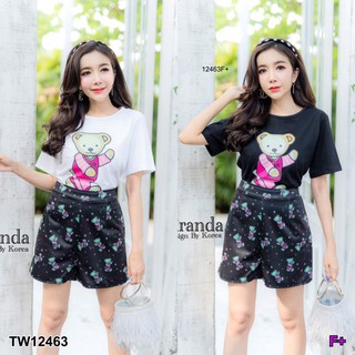 TW12463 Set เสื้อคอกลม+กางเกงขาสั้น