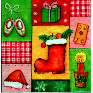 Pladao Napkin ภาพ คริสต์มาส Christmas Collage ถุงเท้า ของขวัญ กระดาษแนพกิ้น สำหรับงานศิลปะ เดคูพาจ decoupage ขนาด L33x33