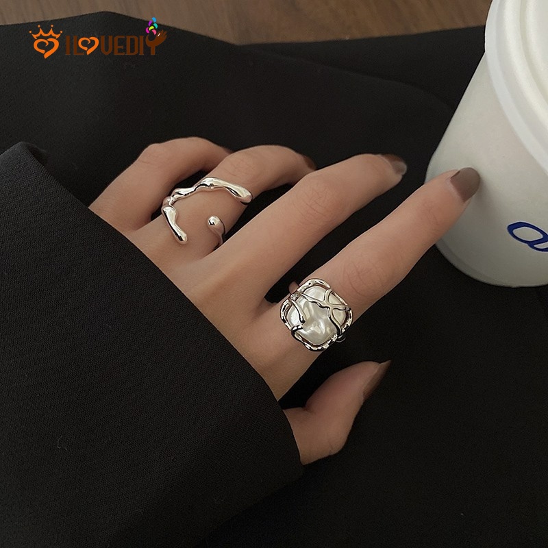 แหวนนิ้วมือ ประดับไข่มุก ทรงเรขาคณิต ปรับขนาดได้ เครื่องประดับ แฟชั่นเรียบง่าย สําหรับผู้หญิง งานแต่งงาน ปาร์ตี้ ของขวัญ