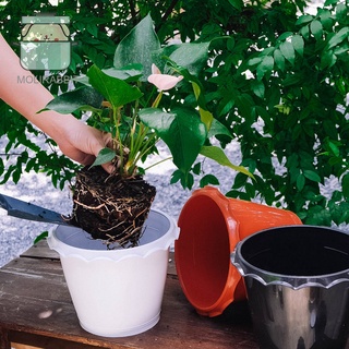 กระถางขอบหยัก 9 นิ้ว เจาะรู,ไม่เจาะรู(บัว) สีดำ/สีส้ม/สีขาว