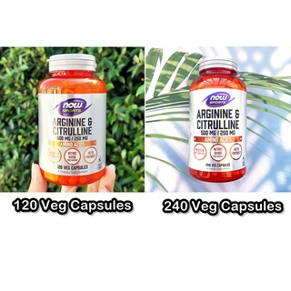 อาร์จีนีน &amp; ซิทรูลีน Sports Arginine &amp; Citrulline 500 mg /250 mg 120 or 240 Veg Capsules (Now Foods®)