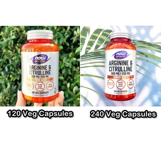 อาร์จีนีน &amp; ซิทรูลีน Sports Arginine &amp; Citrulline 500 mg /250 mg 120 or 240 Veg Capsules (Now Foods®)