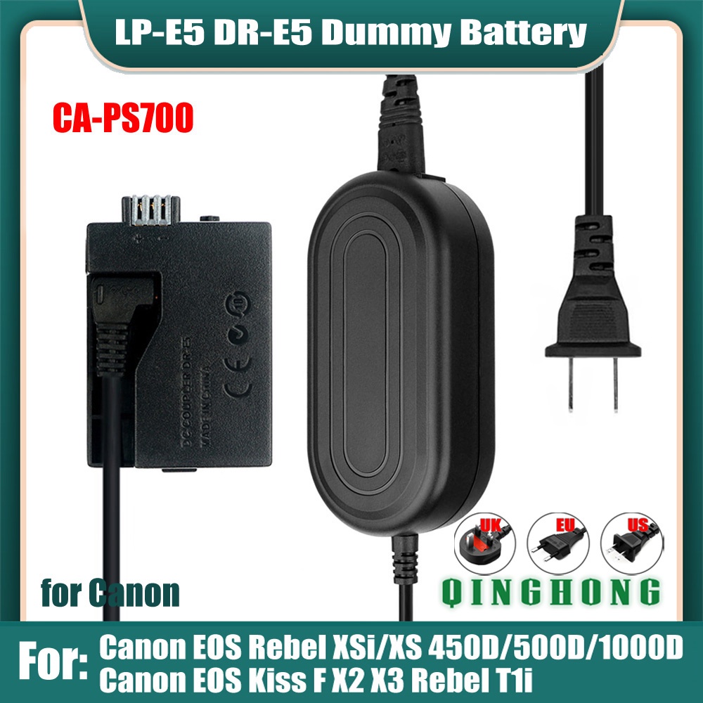 LP-E5 อะแดปเตอร์แบตเตอรี่ดัมมี่ DR-E5 DC Coupler & ACK-E5 CA-PS700 AC สําหรับ Canon EOS 450D 500D 1000D Kiss F X2 X3 Rebel XSi XS T1i