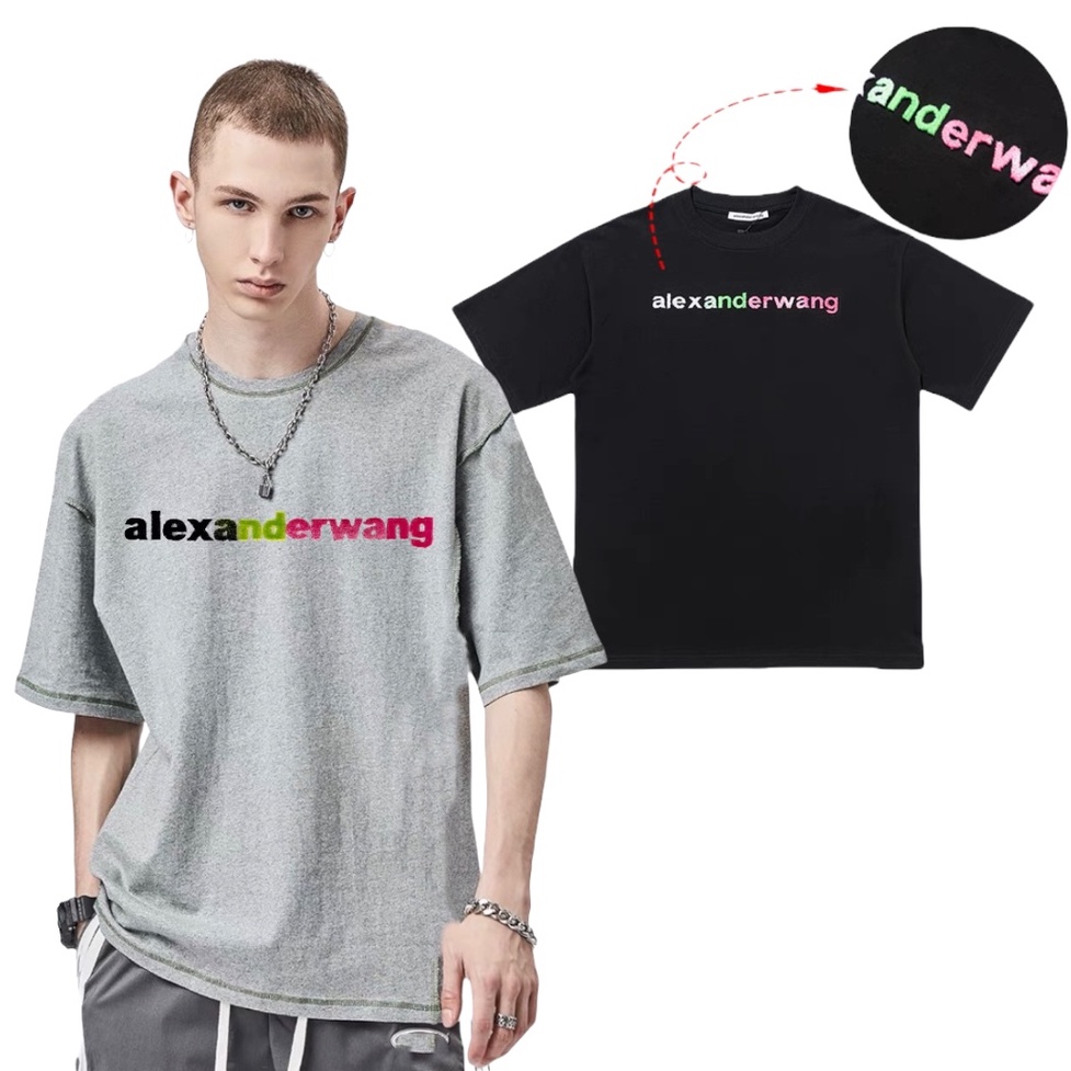 YMS1688 คุณภาพระดับพรีเมียม 1:1 ALEXANDER WANG เสื้อยืดผู้หญิงผู้ชาย Baju T เสื้อ