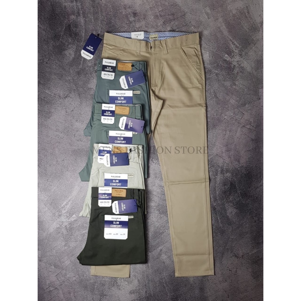 กางเกงชิโน่ ขายาว แบรนด์เนม เล่นเซิร์ฟ PULL AND BEAR สําหรับผู้ชาย