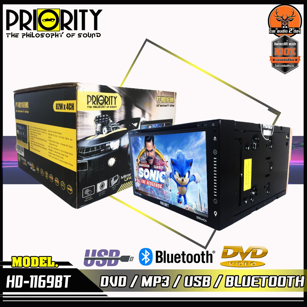 PRIORITY DVD-1169ML เครื่องเสียงรถยนต์ จอ 2DIN มีบลูทูธ วิทยุติดรถยนต์ ต่อกล้องถอยได้หน้าจอ 6.95นิ้ว