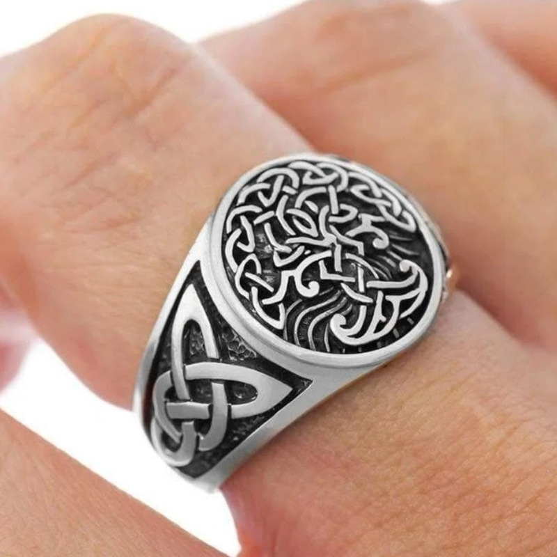 Viking Rune แหวนโลหะรูปต้นไม้แหวนแฟชั่นสําหรับผู้ชาย 7-12