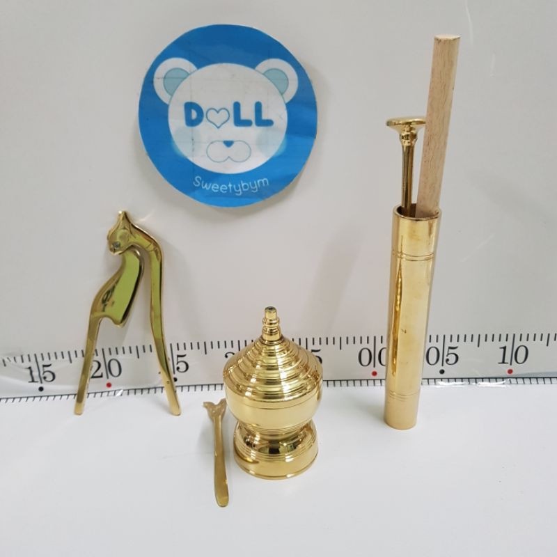 Brass byfa SET*ชุดตะบันหมาก6นิ้ว ไม่ขอบ เต้าปูนต่ำกรรไกรไม้ป้าย4ชิ้น
