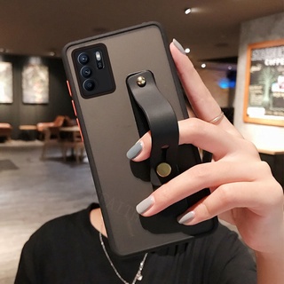 เคสโทรศัพท์ OPPO Reno6 Z / Reno6 5G / Reno 6 Pro / Reno5 Pro / Reno 5 / Reno4 / Reno 4 Pro / A16 / A54 /A74 Phone Case Camera Lens Protection Luxury Transparent Matte Casing With Wristband Bracket Back Cover เคส ออปโป้ รีโน่6 Z Reno6Z OPPOA16